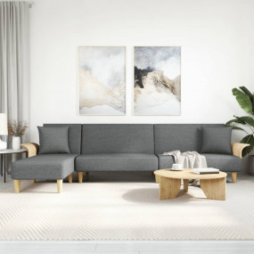L-shaped Sofa Bed Dark Grey Polyester, Plywood Large