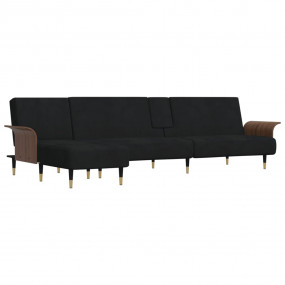 L-shaped Sofa Bed Black Velvet Large Adjustable Armrest...