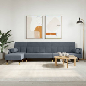L-shaped Sofa Bed Dark Grey Velvet (100% polyester), pl...
