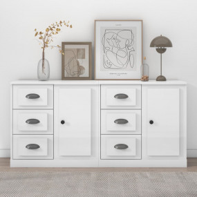 Sideboard Set of 2 High gloss white Engineered wood Med...