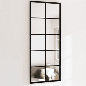 Wall Mirror Black Metal, glass 39.4x15.7 in Wall mounti...
