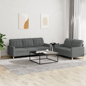 Sofa Set Dark Grey Fabric (100% polyester), metal, text...