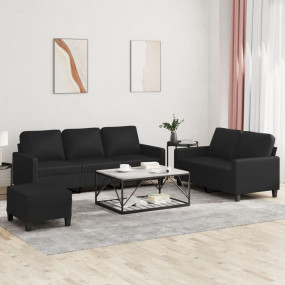 Sofa Set Black Faux leather, metal, textilene, plywood