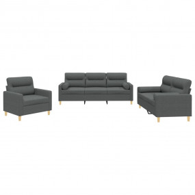 Sofa Set Dark Grey Fabric (100% polyester), metal, plyw...