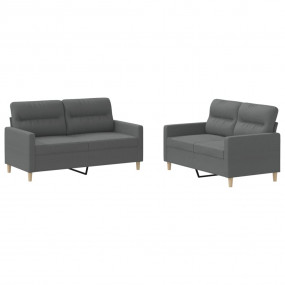 Sofa Set Dark Grey Polyester 2-Seater Sofa Set Rectangu...