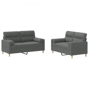 Sofa Set Dark Grey Fabric (100% polyester), metal, text...