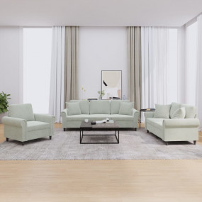 Sofa Set Light Gray Velvet (100% polyester), metal, ply...