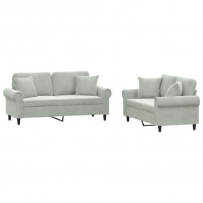 Sofa Set Light Grey Velvet, Metal, Plywood, PP Cotton 2...