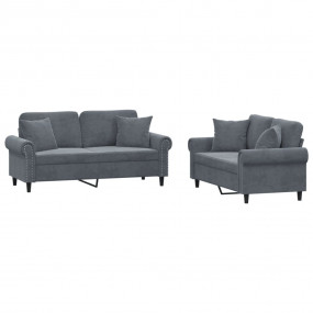 Sofa Set Dark grey Velvet (100% polyester), metal, text...