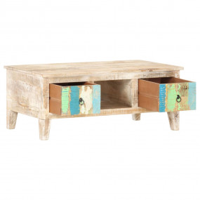 Coffee Table Rough Acacia Wood with Multicolored Drawer...