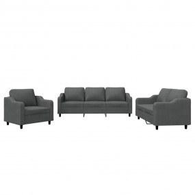 Sofa Set Dark Grey Fabric (100% polyester) Large Sofa S...