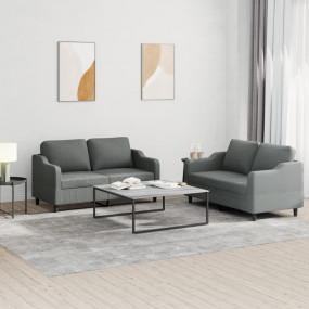 Sofa Set Dark Gray 100% polyester, metal, plywood, text...
