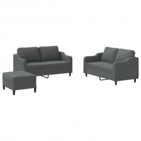 Sofa Set Dark Gray Fabric (100% polyester), metal, text...