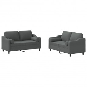 Sofa Set Dark Grey Fabric (100% polyester), metal, text...