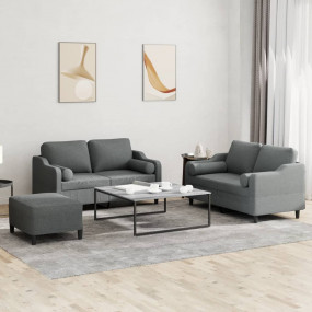 Sofa Set Dark Gray Fabric Medium Durable Sofa Set Recta...