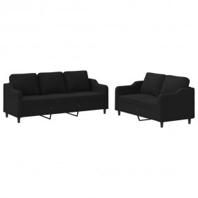 Sofa Set Black Fabric (100% polyester), metal, textilen...