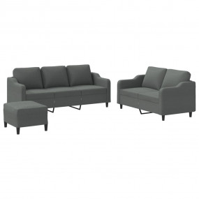Sofa Set Dark Grey Fabric (100% polyester), metal, text...