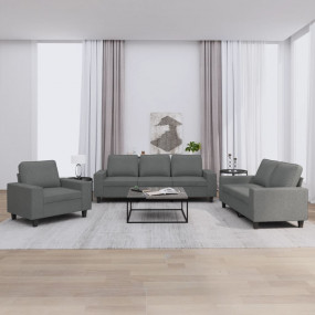 Sofa Set Dark Grey Fabric (100% polyester), metal, text...
