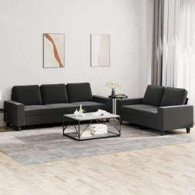 Sofa Set Black Fabric (100% polyester), metal, textilen...