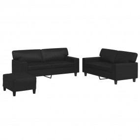 Sofa Set Black Faux leather 2-seater Sofa Set Rectangul...