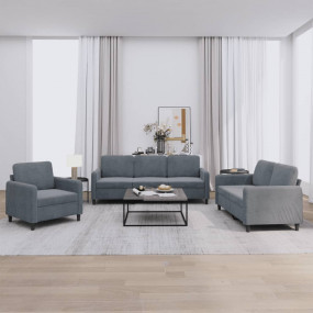 Sofa Set Dark Grey Velvet (100% polyester), metal, plyw...