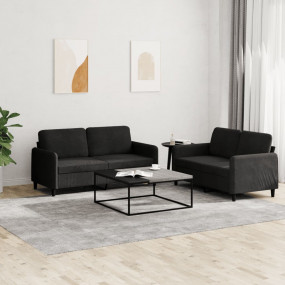 Sofa Set Black Velvet (100% polyester) Medium Sofa Set