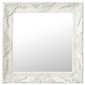 Wall Mirror White Wood Medium Decorative Inlays Wall Mi...
