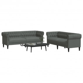 Sofa Set Dark grey 100% polyester, plywood, solid wood