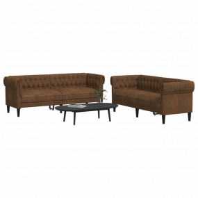 Sofa Set Brown 100% polyester, plywood, solid wood, foa...