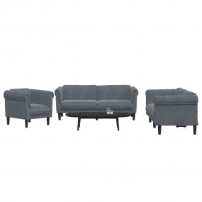 Sofa Set Dark grey Velvet (100% polyester), plywood, so...
