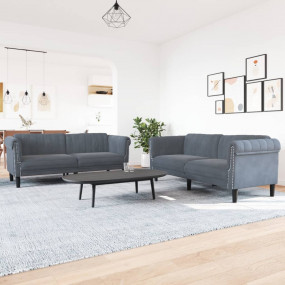 Sofa Set Dark grey Velvet (100% polyester), plywood, so...