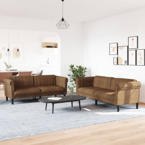 Sofa Set Brown Velvet (100% polyester), plywood, solid ...