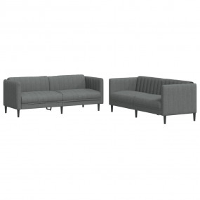 Sofa Set Dark Grey 100% Polyester, Plywood, Solid Wood ...
