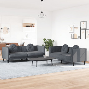 Sofa Set Dark Gray Velvet (100% polyester), plywood, so...