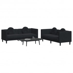 Sofa Set Black Velvet, Plywood, Solid Wood Standard Sof...