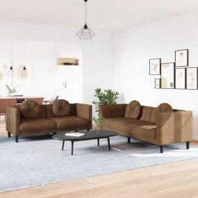 Sofa Set Brown Velvet, plywood, solid wood Large Seats ...