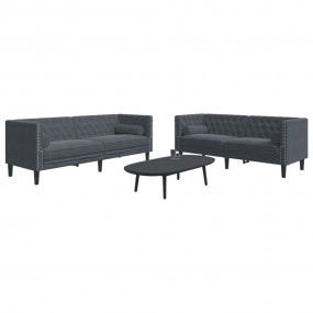 Chesterfield Sofa Set Dark gray Velvet, Foam, Wood Larg...
