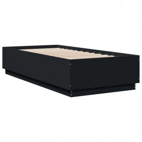 Bed Frame Black Engineered Wood, Plywood Single Bed Fra...