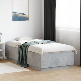Bed Frame Concrete Grey Engineered Wood, Plywood Single...