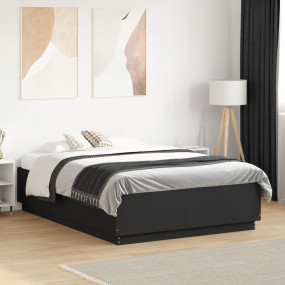 Bed Frame Black Engineered Wood Full Bed Frame Rectangu...