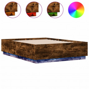 Bed Frame Smoked Oak Engineered Wood, Plywood Double Be...