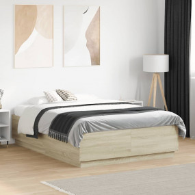 Bed Frame Sonoma Oak Engineered wood, Plywood Double Mo...