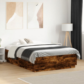 Bed Frame Smoked oak Engineered Wood Double Bed Frame