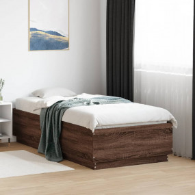 Bed Frame Brown oak Engineered wood, Plywood Twin Bed F...