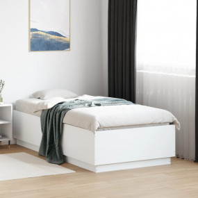 Bed Frame White Engineered wood and Plywood Small Singl...
