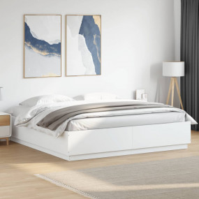 Bed Frame White Engineered wood Double Minimalistic Bed...