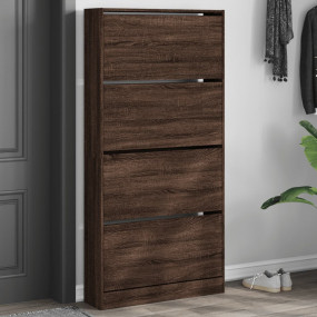 Shoe Cabinet Brown Oak Engineered Wood Tall Storage