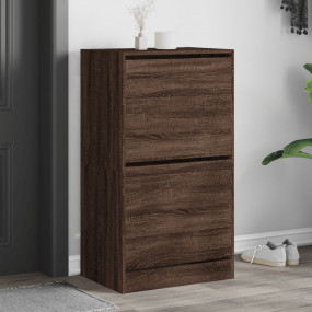Shoe Cabinet Brown Oak Engineered Wood Tall Shoe Cabine...
