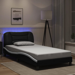 Bed Frame Black Faux Leather Single Bed Frame Rectangul...