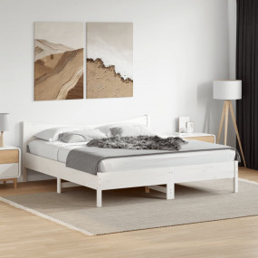 Bed Frame White Solid pine wood Double Modern Bed Frame